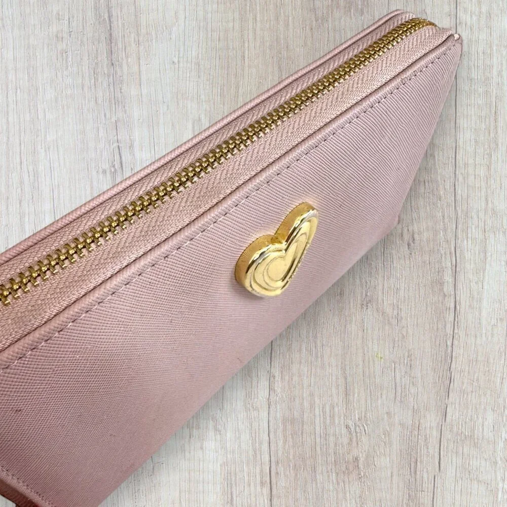 BETSEY JOHNSON Heart Blush Pink Wristlet Zip Around Wallet Valentine's Day